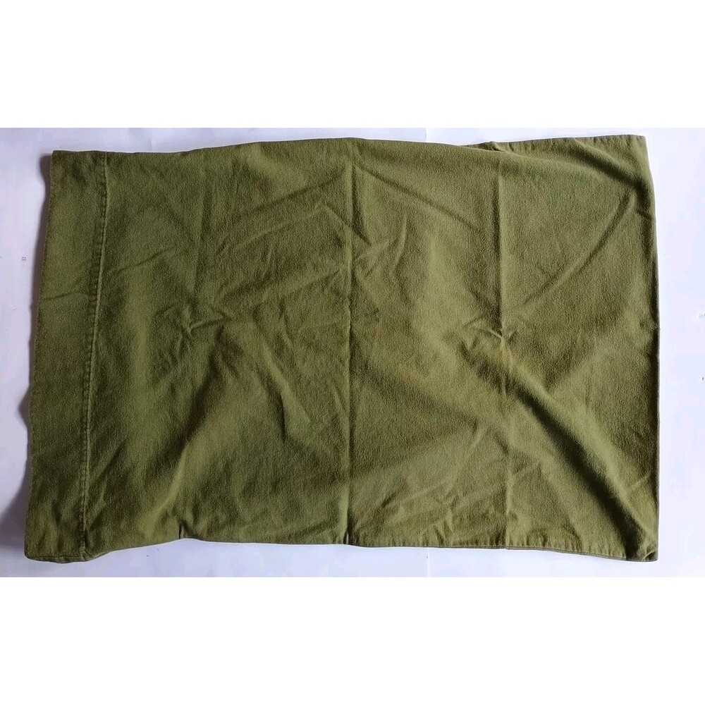 LL Bean Standard Pillow Case Green Cotton Flannel 28"x19"